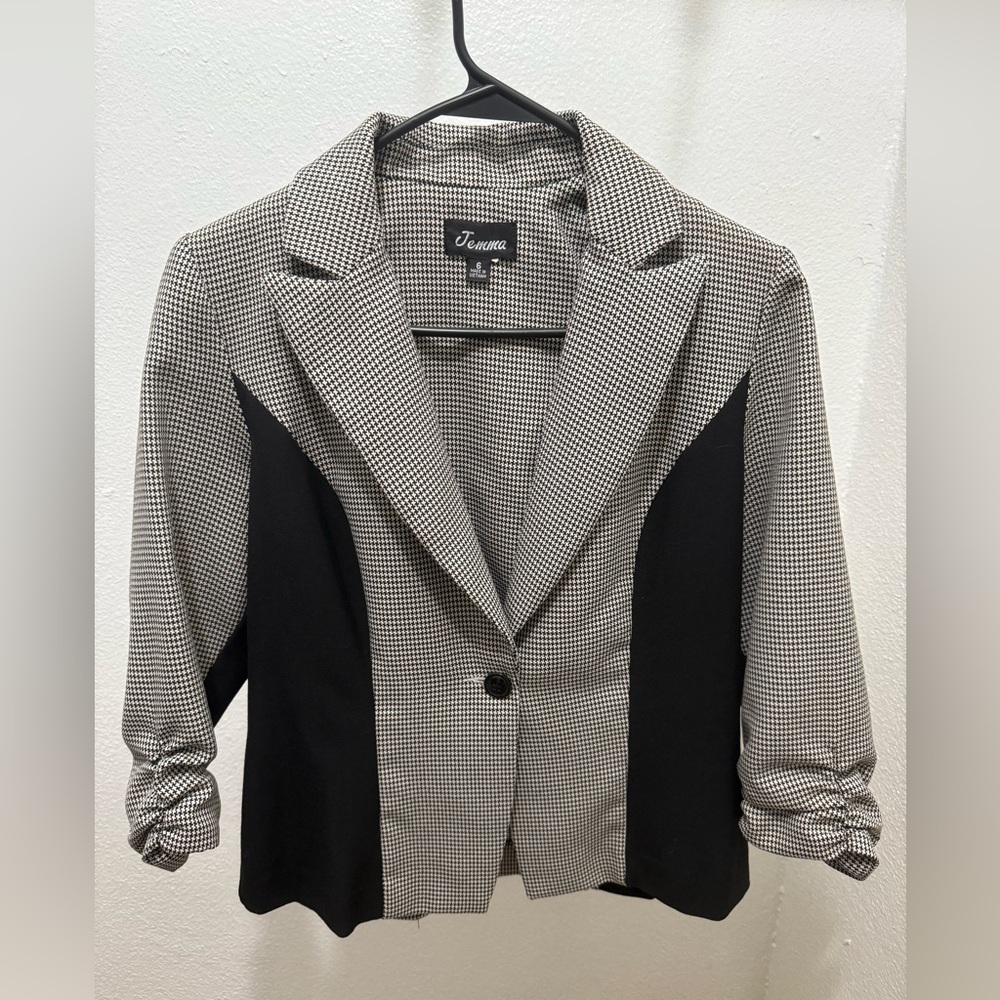 JEM Black and White Blazer with Notched Lapel